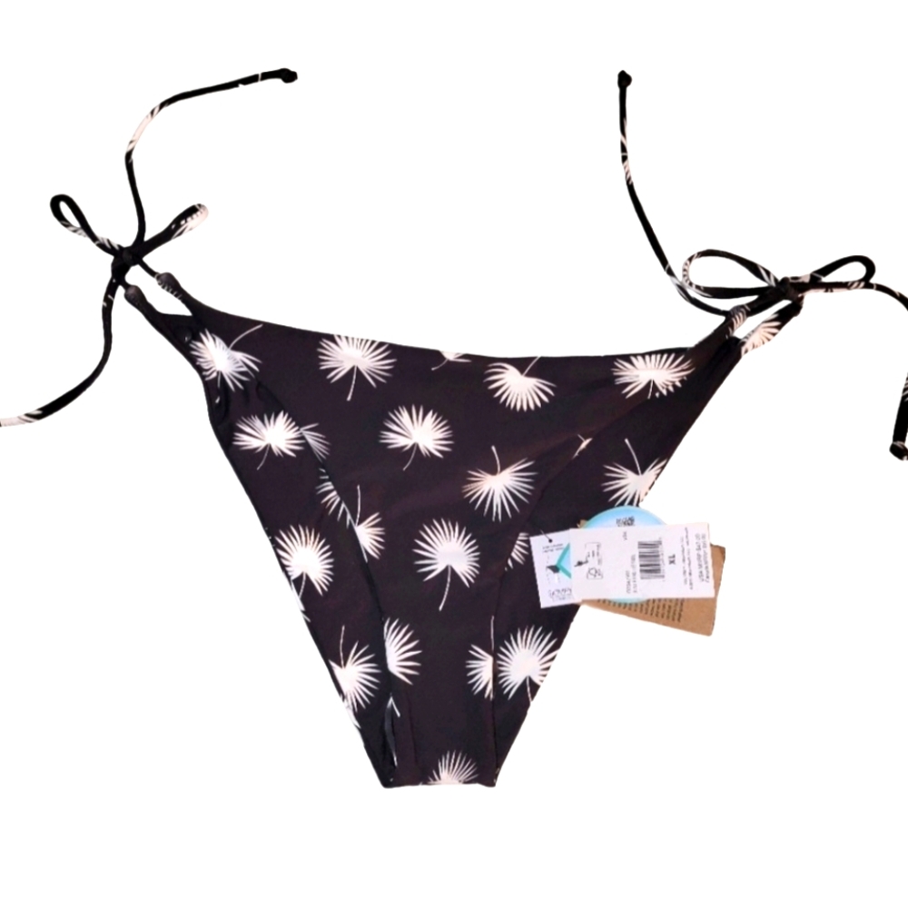 Volcom Skimpy "Just Fans" Tie Side Bikini Bottoms Black & White Size XL